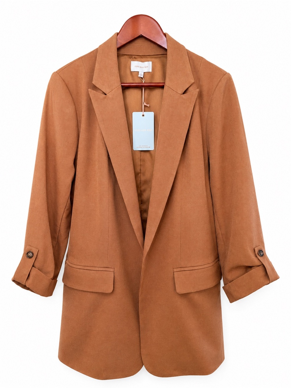 Skies Are Blue Camel Blazer Women's Large NWT Ruched Sleeve Stretch Jacket